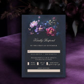 Donker Romantisch Moody Bloemen Juweel Zwart Huwel RSVP Kaartje