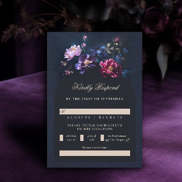 Donker Romantisch Moody Bloemen Juweel Zwart Huwel RSVP Kaartje