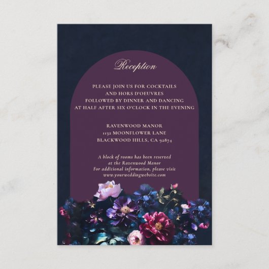 Donker Romantisch Moody Bloemen Mauve Trouwdetails Informatiekaartje (Voorkant)