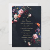 Donker Romantisch Moody Bloemenkalligrafie Bruilof Kaart (Voorkant)