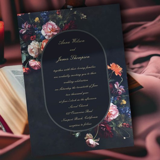 Donker Romantisch Moody Lijst Kalligrafie Bruiloft Kaart