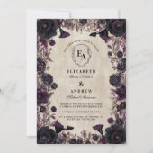 Donker Romantisch Paarse Bloemen Huwelijk Kaart (Voorkant)