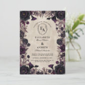 Donker Romantisch Paarse Bloemen Huwelijk Kaart (Staand voorkant)