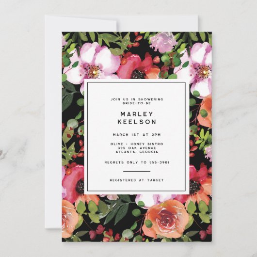 Donker Romantisch Roze Bloemen Groen Vrijgezellenf Kaart (Voorkant)