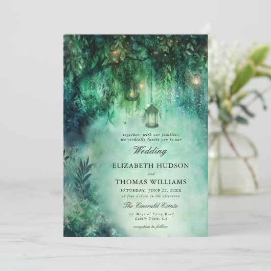 Donker Romantische Bruiloft Betoverde Bos Thema Fa Kaart (Staand voorkant)