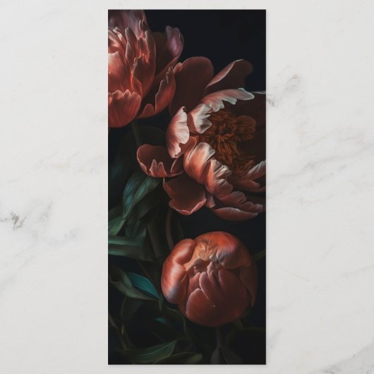 Donker Romantische Fine Art Bloemen Bruiloft Menu (Achterkant)