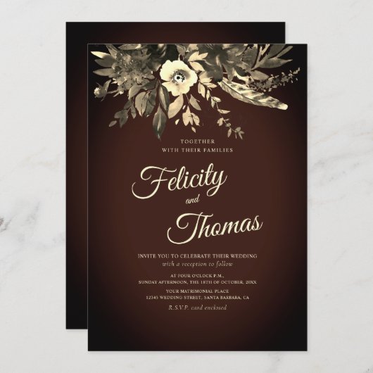 Donker Romantische Herfst Bloemen Ouderdom Bruin H Kaart (Voorkant / Achterkant)