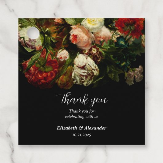 Donker romantische humeurige elegante bloemen brui bedankjes labels (Voorkant)