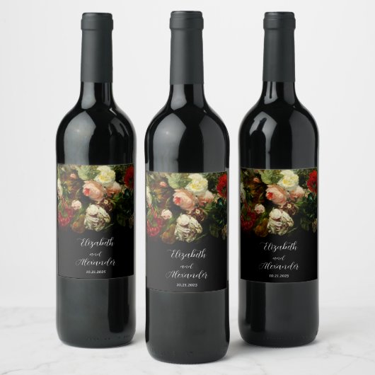 Donker romantische humeurige elegante bloemen brui wijn etiket (Flessen)