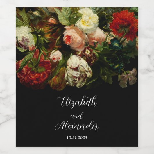 Donker romantische humeurige elegante bloemen brui wijn etiket (Enkel label)