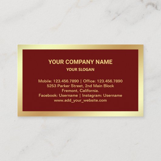 Donker Rood Goud Folie Vastgoed makelaar Foto Visitekaartje (Achterkant)
