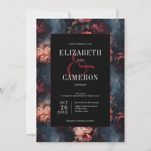 Donker  Rood & Roze Bloemen Tweezijdig Huwelijk Kaart (Voorkant)