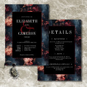 Donker  Rood & Roze Bloemen Tweezijdig Huwelijk Kaart