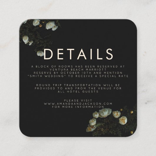 "Donker Roos" — Flatwweddenschapskaart Informatiekaartje (Voorkant)