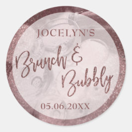 Donker Roos Goud Glitter Brunch & Bubbly Ronde Sticker