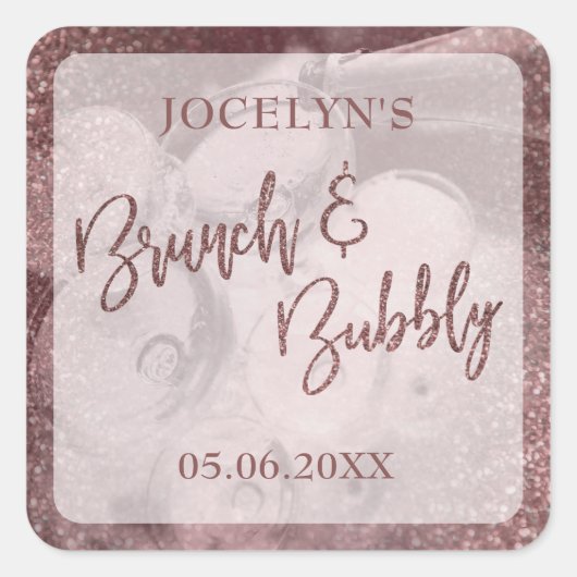 Donker Roos Goud Glitter Brunch & Bubbly Vierkante Sticker (Voorkant)