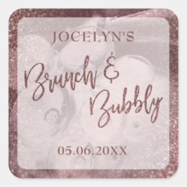 Donker Roos Goud Glitter Brunch & Bubbly Vierkante Sticker