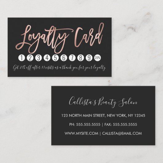 Donker Roos Goud Moderne Typografie Zwart Wit Klantenkaartje (Voorkant / Achterkant)