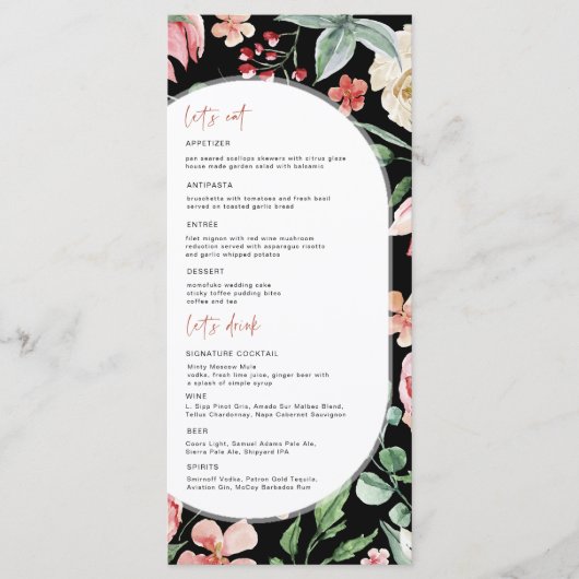 Donker Roos | Menu van de lente-Florals Wedding (Voorkant)