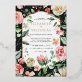 Donker Roos | Romantische lente-Floral bruiloft Folie Uitnodiging (Voorkant)