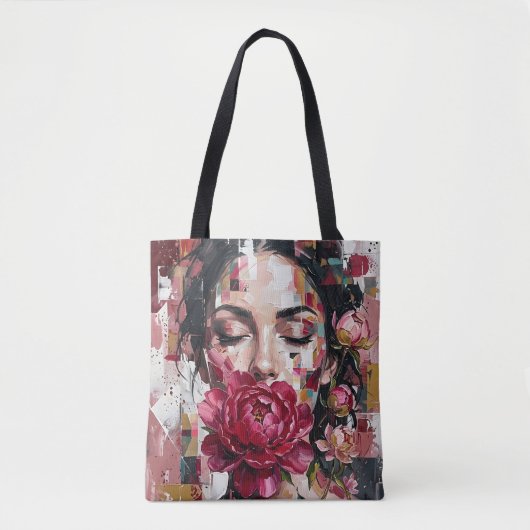 Donker Roze Bloemen Vrouw Tote Bag (Voorkant)