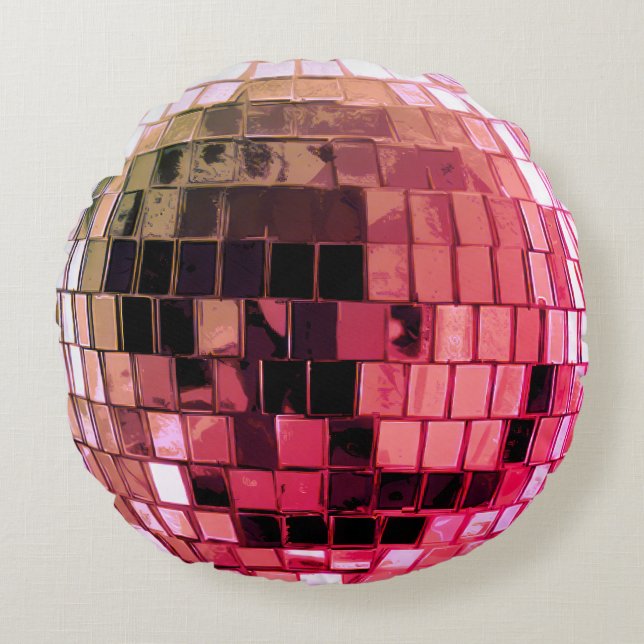 Donker Roze Disco Disco Bal Rond Kussen (Voorkant)
