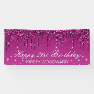 Donker Roze Druipende Glitter Verjaardag Spandoek