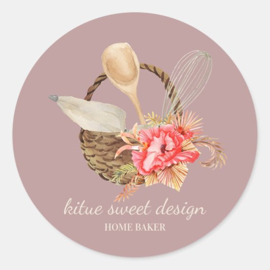 Donker Roze Gebak Chef Bakkerij Ronde Sticker (Voorkant)