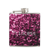 Donker roze glitterspikkels Princess Personaliseer Heupfles (Voorkant)
