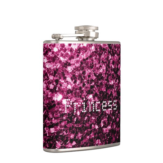 Donker roze glitterspikkels Princess Personaliseer Heupfles (Rechts)