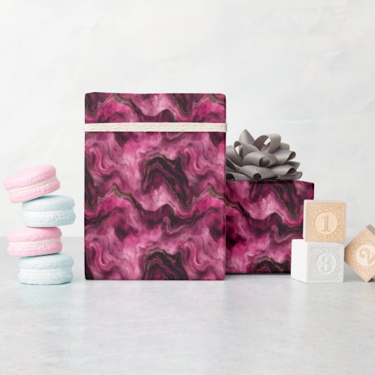 Donker Roze & Gouden Marmer Cadeaupapier (Baby Shower)