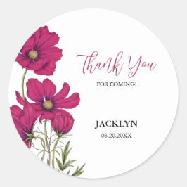 Donker Roze Kosmos Bloemen Dank u Verjaardag Ronde Sticker