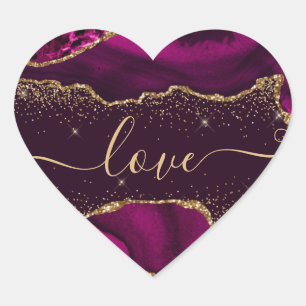 Donker Roze & Nep Goud Glitter Agate Valentijnsdag Hart Sticker