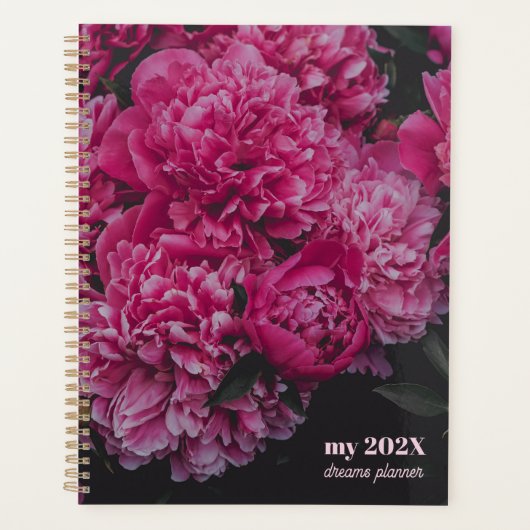 Donker Roze Pioen Dromen aangepaste tekst & initia Planner (Voorkant)