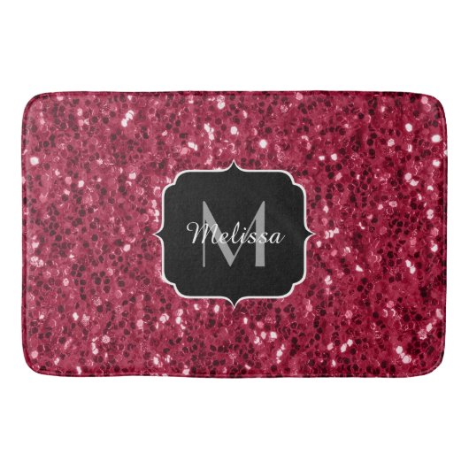 Donker roze rood magenta nepschitterende Monogram Badmat (Voorkant)