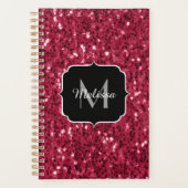 Donker roze rood magenta nepschittering Monogram Planner (Voorkant)