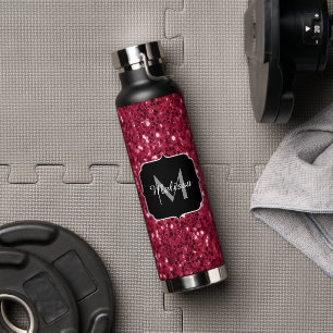 Donker roze rood magenta nepschittering Monogram Waterfles