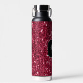 Donker roze rood magenta nepschittering Monogram Waterfles (Voorkant)