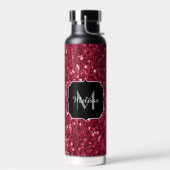 Donker roze rood magenta nepschittering Monogram Waterfles (Links)