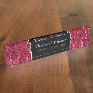 Donker roze rood magenta nepschittertjes Monogram Naambordje