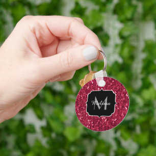 Donker roze rood magenta nepschittertjes Monogram Sleutelhanger