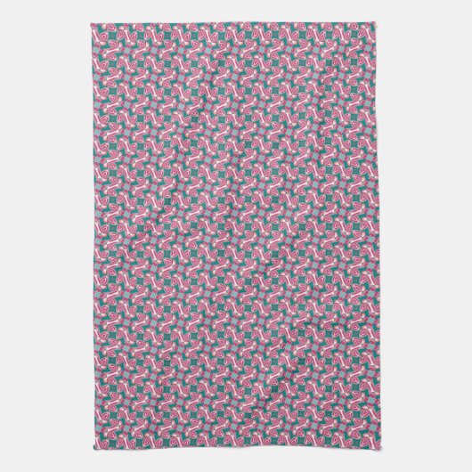 Donker Roze + Teal Abstract Patroon Theedoek (Verticaal)