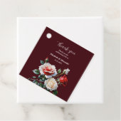 Donker roze witte rode rozen bloemenbruiloft bedankjes labels (In situ)