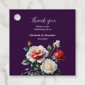 Donker roze witte rode rozen bloemenbruiloft bedankjes labels (Voorkant)