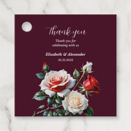 Donker  roze witte rode rozen bloemenbruiloft bedankjes labels