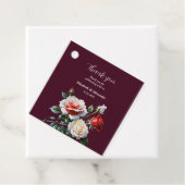 Donker  roze witte rode rozen bloemenbruiloft bedankjes labels (In situ)