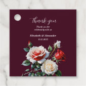 Donker  roze witte rode rozen bloemenbruiloft bedankjes labels (Voorkant)