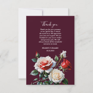 Donker  roze witte rode rozen bloemenbruiloft bedankkaart