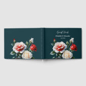 Donker  roze witte rode rozen bloemenbruiloft gastenboek (Volledig)