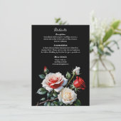 Donker  roze witte rode rozen bloemenbruiloft informatiekaartje (Staand voorkant)